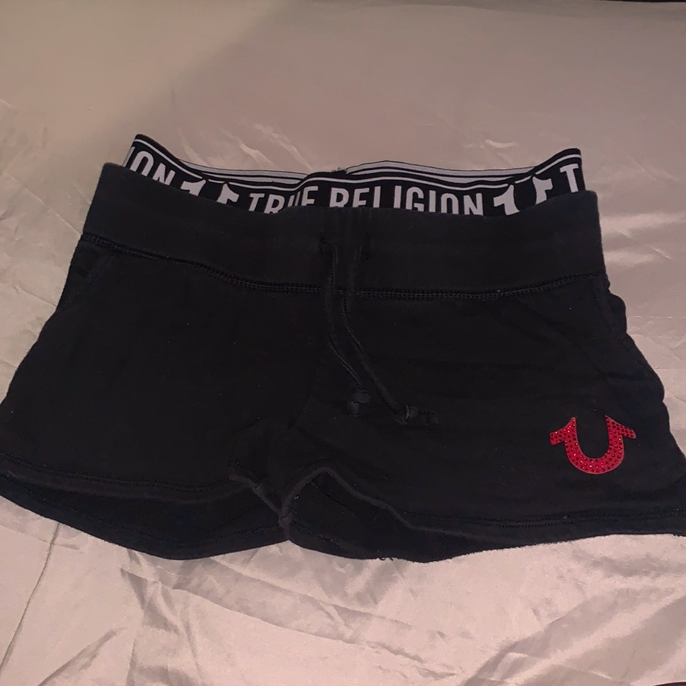True Religion Women's Logo Trim Elastic Waist Activewear Sweat Shorts